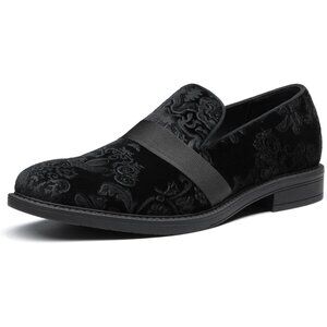 Bruno Marc Men's Black Tuxedo Shoe Slip on Classic Patent Velvet Leather Loafers